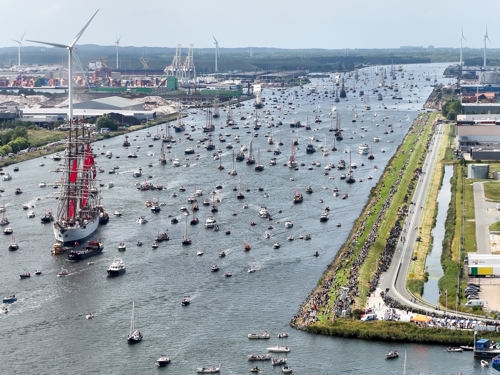 Sail in Sail out event, aerial view maritime event, drone observation traffic monitoring, professional drone photography